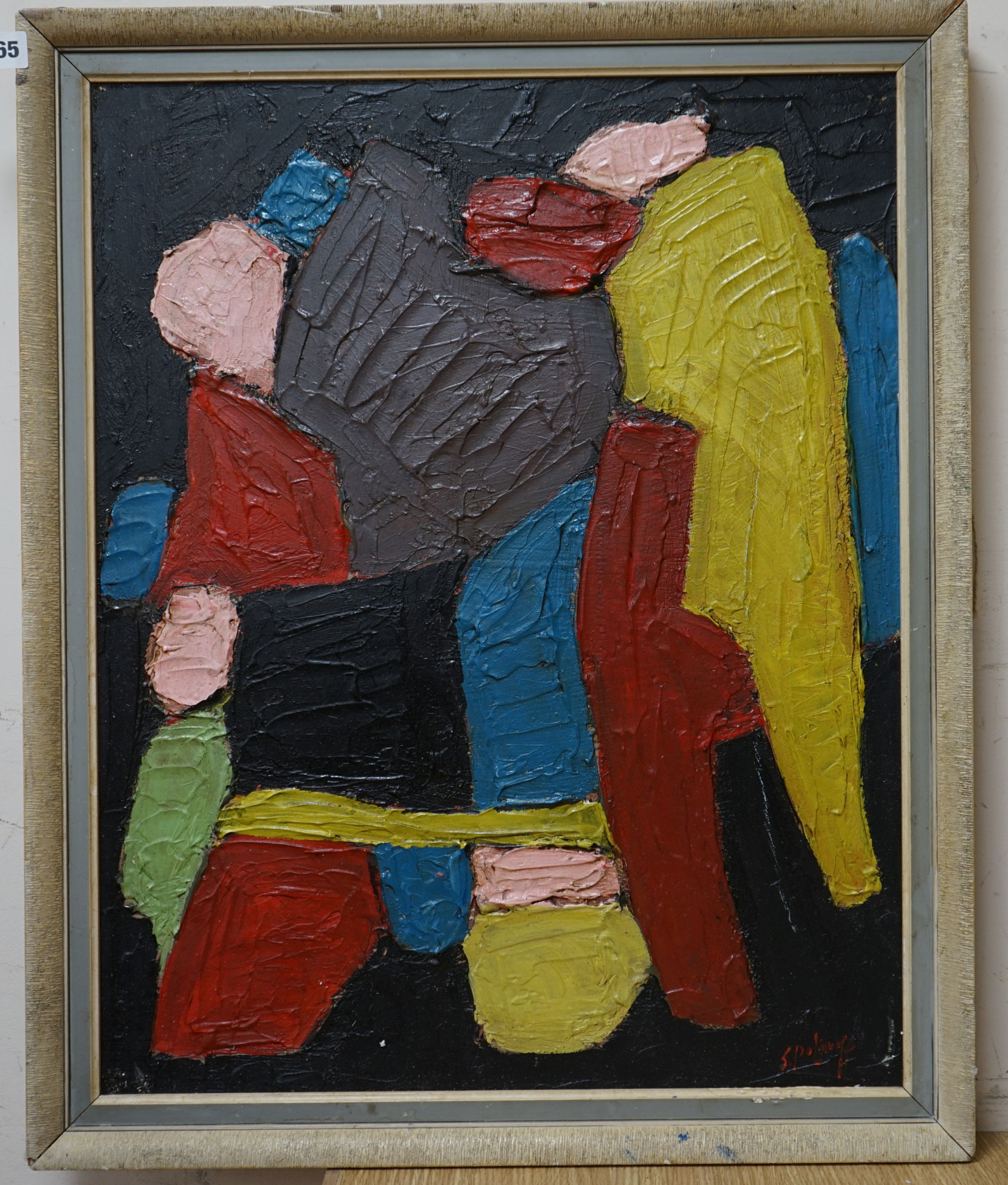 After Serge Poliakoff, oil on board, Untitled, bears signature, 62 x 49cm